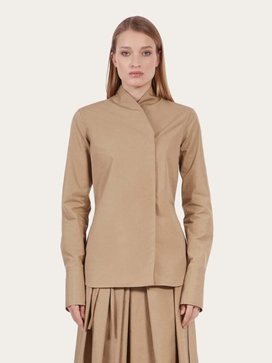  살바토레 페라가모 탑 페라가모 코튼 슬림핏 셔츠 베이지 - SALVATORE FERRAGAMO
