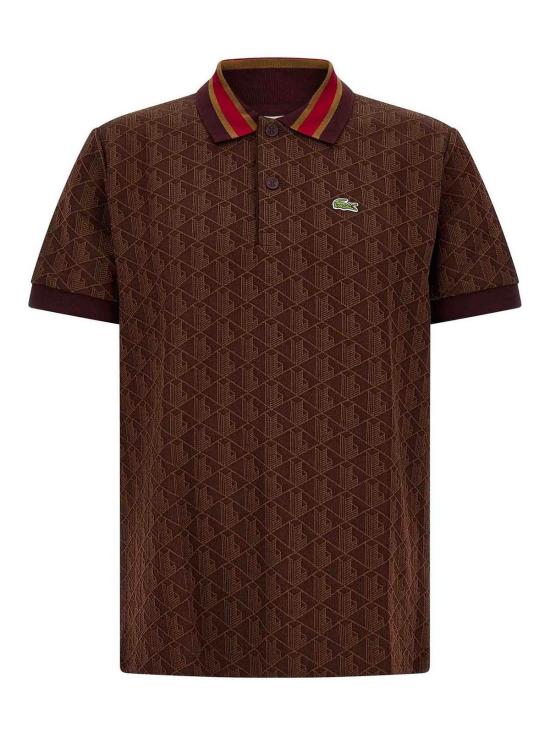 26FW 라코스테 스트라이프 칼라 모노그램 자카드 폴로 티셔츠 DH1417WD9 BROWN