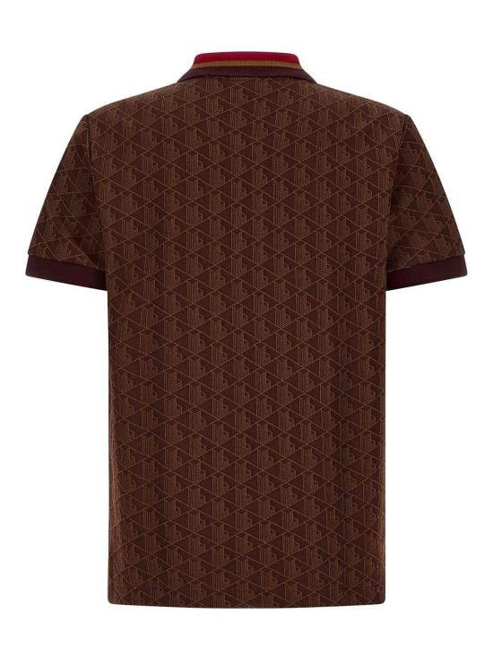 26FW 라코스테 스트라이프 칼라 모노그램 자카드 폴로 티셔츠 DH1417WD9 BROWN - LACOSTE
