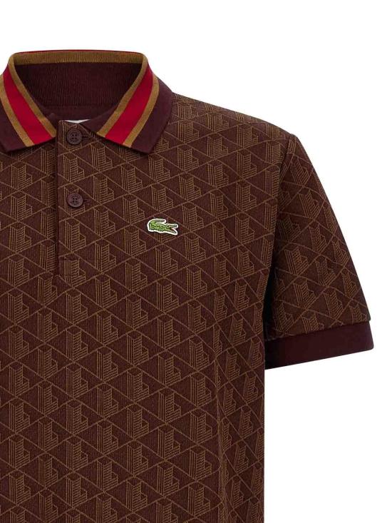 26FW 라코스테 스트라이프 칼라 모노그램 자카드 폴로 티셔츠 DH1417WD9 BROWN - LACOSTE
