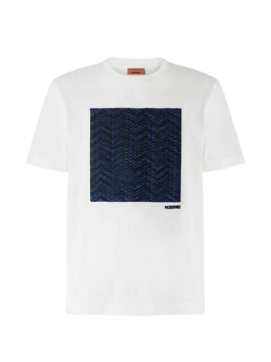 26FW 미소니 반팔 티셔츠 US26WL04BJ00R9 S01N8 WHITE BASE WITH BLUE TONES