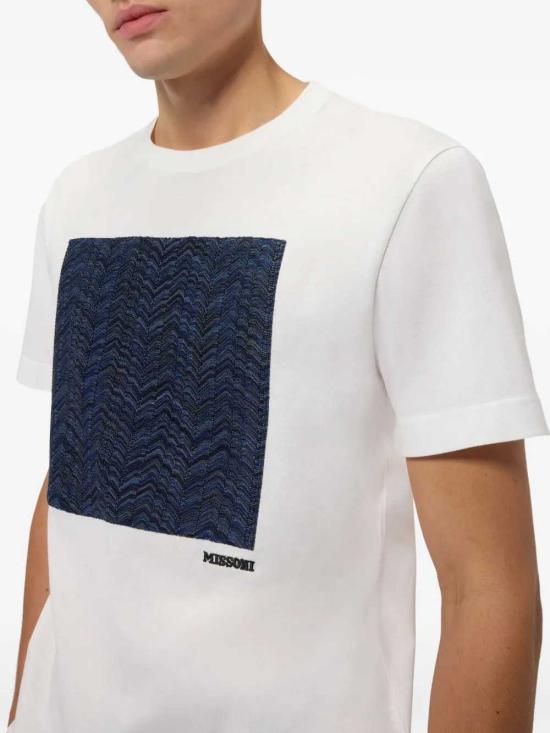 26FW 미소니 반팔 티셔츠 US26WL04BJ00R9 S01N8 WHITE BASE WITH BLUE TONES - MISSONI