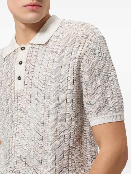 26FW 미소니 폴로 티셔츠 US26W204BK01JM S01MX WHITE AND BEIGE TONES - MISSONI
