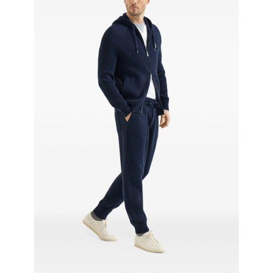 26FW 브루넬로 쿠치넬리 립드 니트 집 후드 스웨터 M22704806G CQX13 BLUE - BRUNELLO CUCINELLI