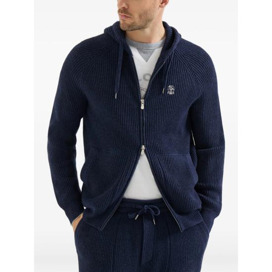 26FW 브루넬로 쿠치넬리 립드 니트 집 후드 스웨터 M22704806G CQX13 BLUE - BRUNELLO CUCINELLI
