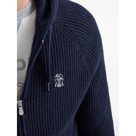 26FW 브루넬로 쿠치넬리 립드 니트 집 후드 스웨터 M22704806G CQX13 BLUE - BRUNELLO CUCINELLI