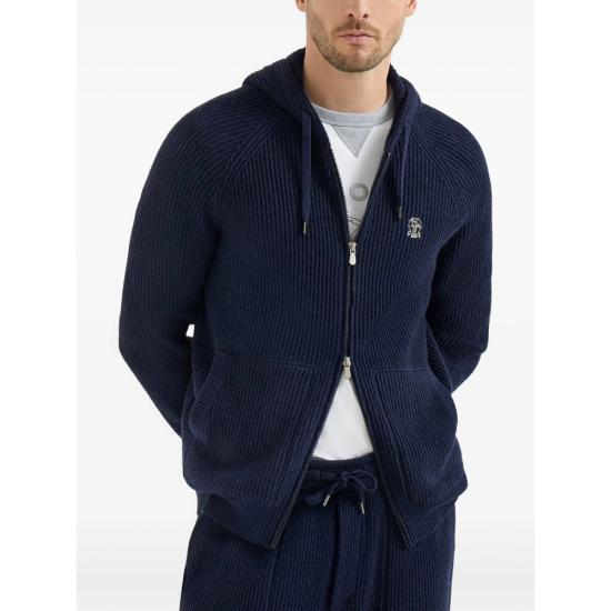 26FW 브루넬로 쿠치넬리 립드 니트 집 후드 스웨터 M22704806G CQX13 BLUE - BRUNELLO CUCINELLI