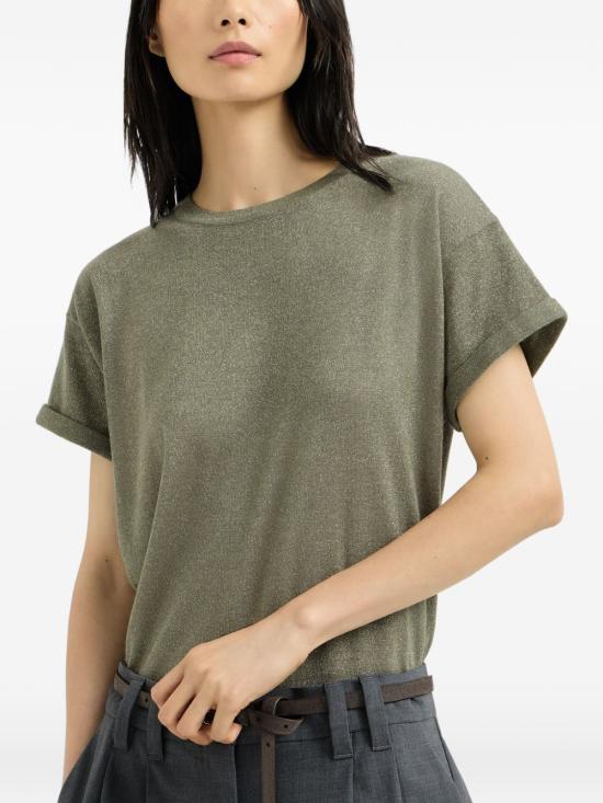 26FW 브루넬로 쿠치넬리 스파클링 캐시미어 실크 니트 티셔츠 M41810000 C9986 GREEN - BRUNELLO CUCINELLI