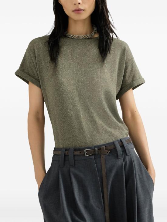 26FW 브루넬로 쿠치넬리 스파클링 캐시미어 실크 니트 티셔츠 M41810000 C9986 GREEN - BRUNELLO CUCINELLI