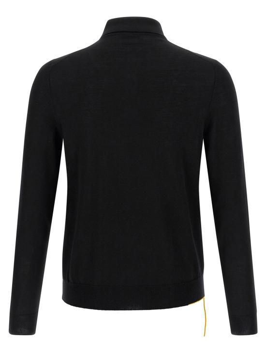 26FW 펜디 폴로 티셔츠 노란색 스티치와 눈에 띄는 실이 있는 검정색 폴로 셔츠 - FENDI