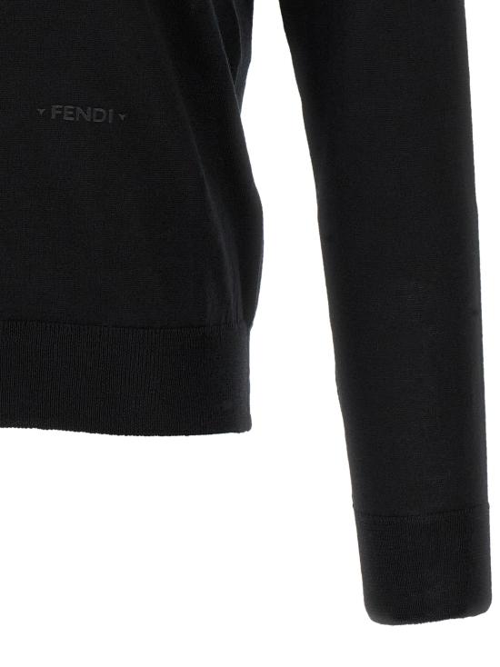 26FW 펜디 폴로 티셔츠 노란색 스티치와 눈에 띄는 실이 있는 검정색 폴로 셔츠 - FENDI