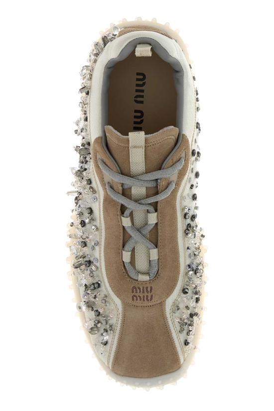 26FW 미우미우 버블 자수 장식 테크니컬 패브릭 및 스웨이드 스니커즈 5E808EFA0453ZR4 F0304 BEIGE - MIU MIU