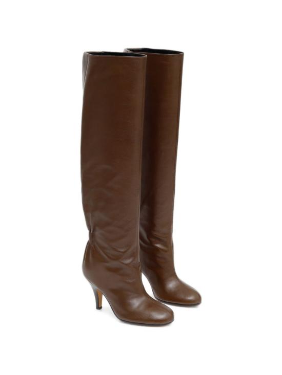 26FW 피비 파일로 셔링 가죽 스틸레토 니하이 부츠 ES08 LT0248705DK BROWN - PHOEBE PHILO