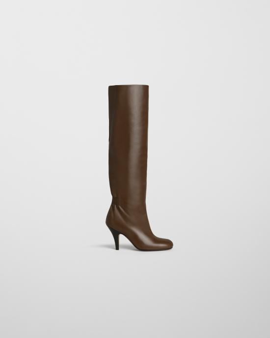 26FW 피비 파일로 셔링 가죽 스틸레토 니하이 부츠 ES08 LT0248705DK BROWN