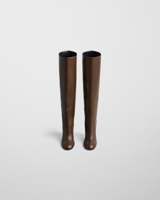 26FW 피비 파일로 셔링 가죽 스틸레토 니하이 부츠 ES08 LT0248705DK BROWN - PHOEBE PHILO