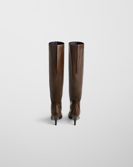 26FW 피비 파일로 셔링 가죽 스틸레토 니하이 부츠 ES08 LT0248705DK BROWN - PHOEBE PHILO