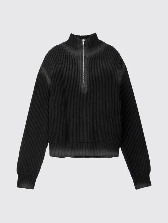26FW 캠퍼 집업 니트 AU00128 001 WASHED SEAM RIBBED HALF ZIP KNIT 0 Black - CAMPER
