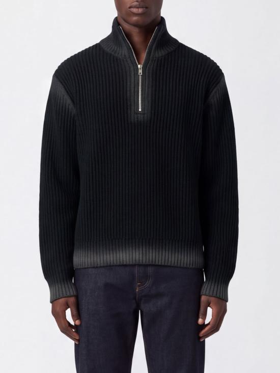 26FW 캠퍼 집업 니트 AU00128 001 WASHED SEAM RIBBED HALF ZIP KNIT 0 Black
