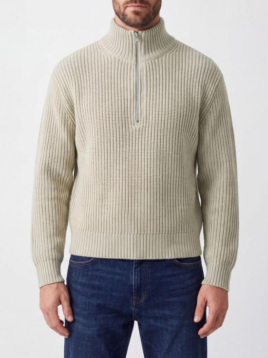 26FW 캠퍼 집업 니트 AU00128 003 WASHED SEAM RIBBED HALF ZIP KNIT 0 Grey