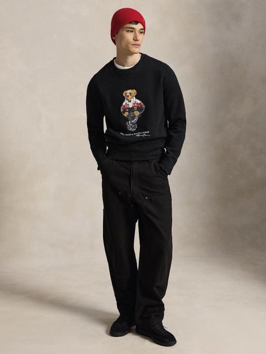 26FW 랄프 로렌 긴팔 티셔츠 Felpa Gircollo con Stampa 폴로 베어 네로 - RALPH LAUREN