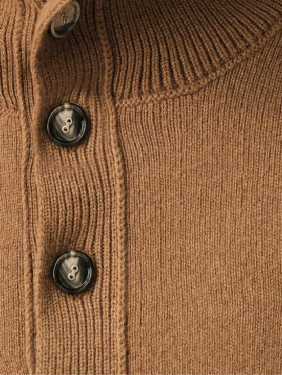 26FW 아미 브라운 하이 버튼 칼라 울 스웨터 UKS885 KN0192280 CAMEL - AMI