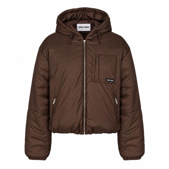 26FW 미우미우 크롭 립스톱 다운 자켓 ML1552SOOO 6202F0324 CACAO