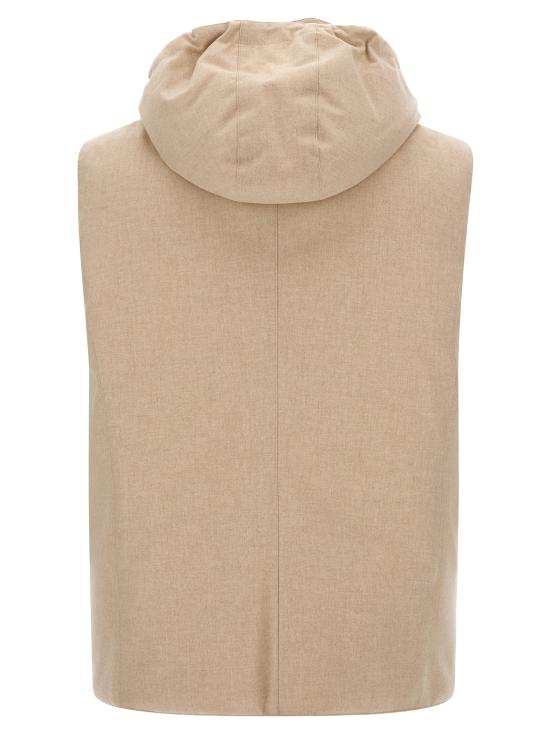 26FW 브루넬로 쿠치넬리 본디드 울 플란넬 디테처블 후드 다운 베스트 MM4701775CID85 Beige - BRUNELLO CUCINELLI