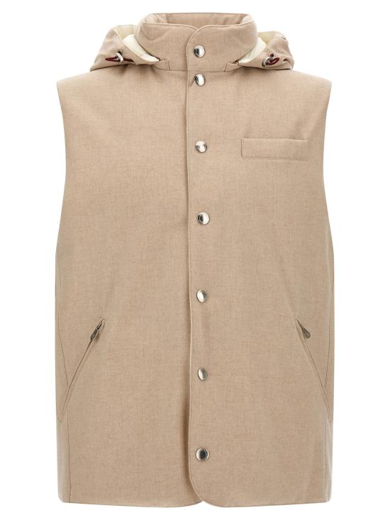 26FW 브루넬로 쿠치넬리 본디드 울 플란넬 디테처블 후드 다운 베스트 MM4701775CID85 Beige