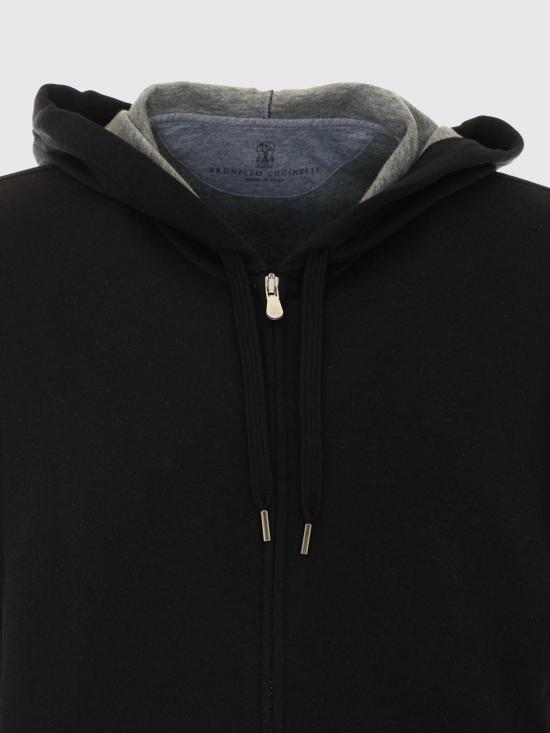 26FW 브루넬로 쿠치넬리 더블 페이스 스웨트 집업 후디 MM8319069G C101 Black - BRUNELLO CUCINELLI