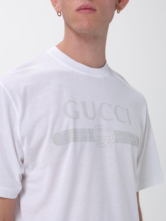 26FW 구찌 웹 스트라이프 프린트 코튼 티셔츠 A0095JXJH5Y 9066 White - GUCCI
