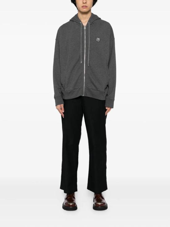 26FW 메종키츠네 폭스 헤드 지퍼 오버사이즈 후드 자켓 PM02138KM0340 H170 DARK GREY MELANGE - MAISON KITSUNE