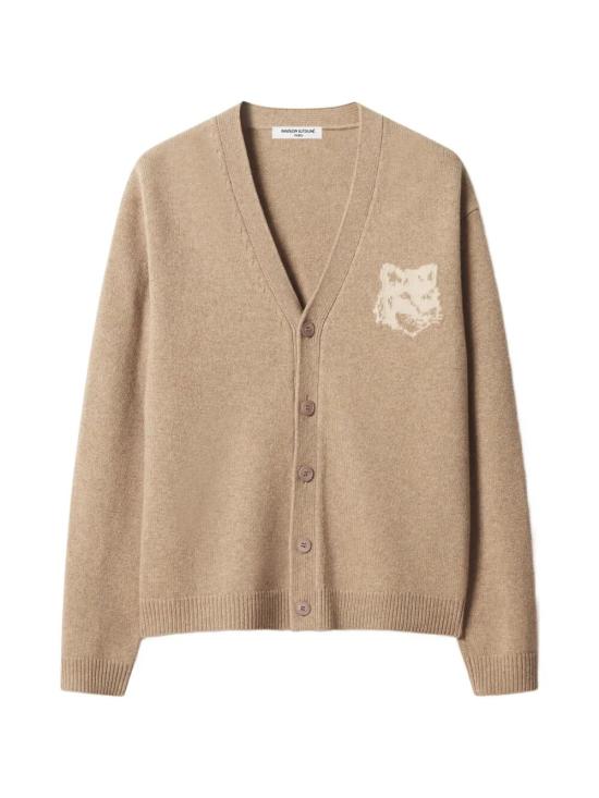 26FW 메종키츠네 폭스 헤드 인타르시아 메리노 가디건 PM00509KM0329 0626 TAUPE MELANGE DUSTY BEIGE