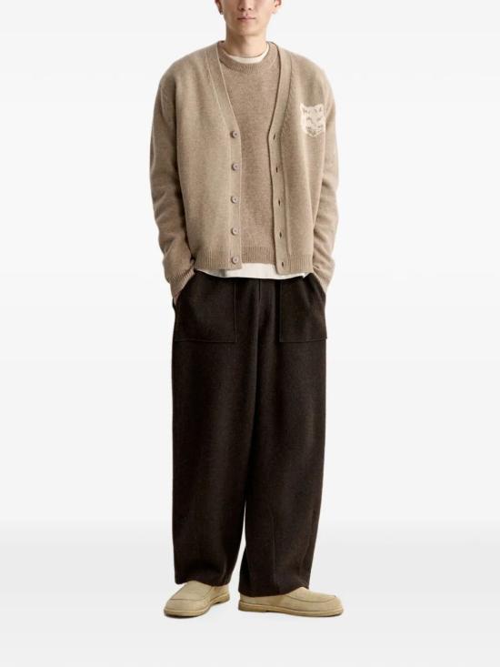 26FW 메종키츠네 폭스 헤드 인타르시아 메리노 가디건 PM00509KM0329 0626 TAUPE MELANGE DUSTY BEIGE - MAISON KITSUNE