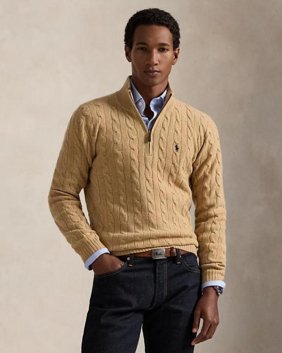  폴로 랄프로렌 포니 자수 케이블 니트 점퍼 710876766006 CAMEL MELANGE - POLO RALPH LAUREN
