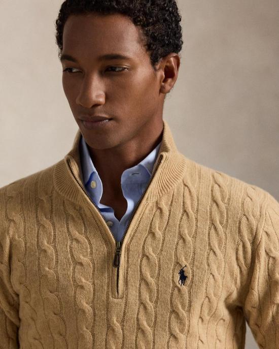  폴로 랄프로렌 포니 자수 케이블 니트 점퍼 710876766006 CAMEL MELANGE - POLO RALPH LAUREN
