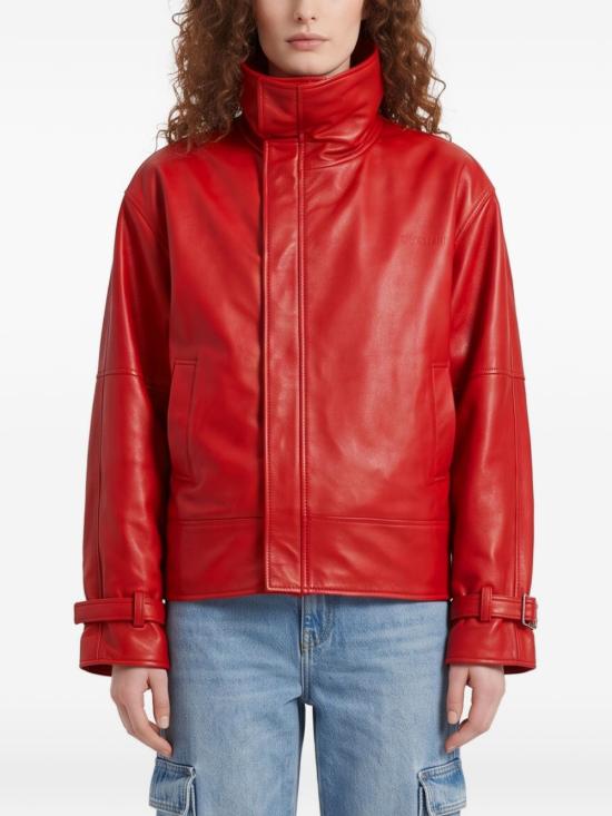 26FW 발렌시아가 가죽 라운드 봄버 재킷 A009FD TUS116400 RED