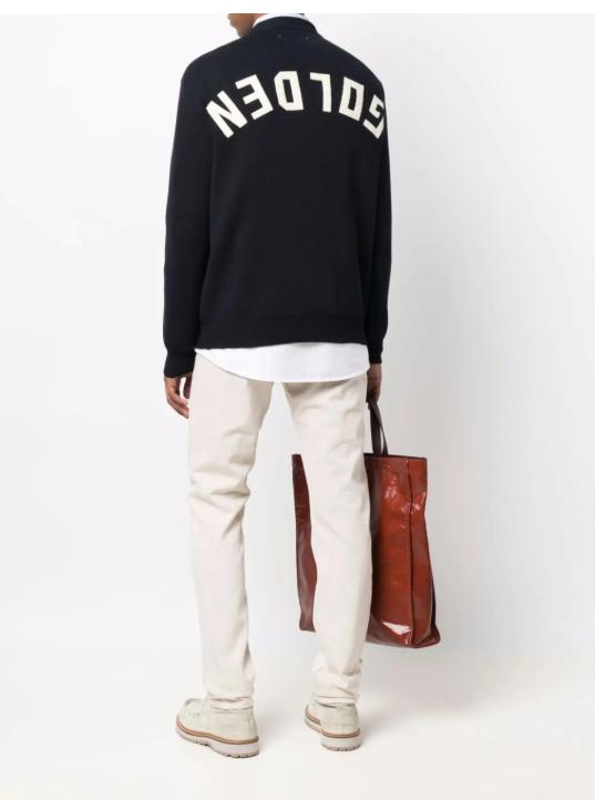 26FW 골든구스 로고 코튼 라운드넥 스웨터 GMP00841 P00066250486 DARK BLUE - GOLDEN GOOSE
