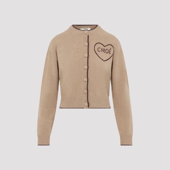 26FW 끌로에 울 캐시미어 니트 피티드 로고 가디건 CH26AMC15710 218 BLEACHED BROWN - CHLOE