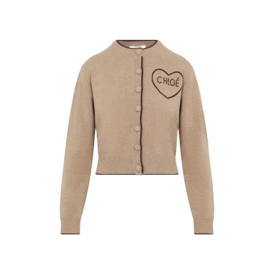 26FW 끌로에 울 캐시미어 니트 피티드 로고 가디건 CH26AMC15710 218 BLEACHED BROWN - CHLOE