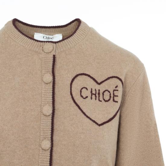 26FW 끌로에 울 캐시미어 니트 피티드 로고 가디건 CH26AMC15710 218 BLEACHED BROWN - CHLOE
