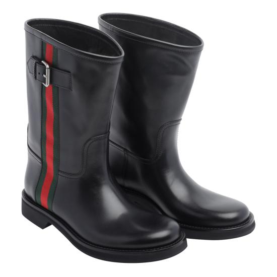 26FW 구찌 웹 디테일 레더 컴뱃 부츠 A006FS AAHEX1060 BLACK - GUCCI