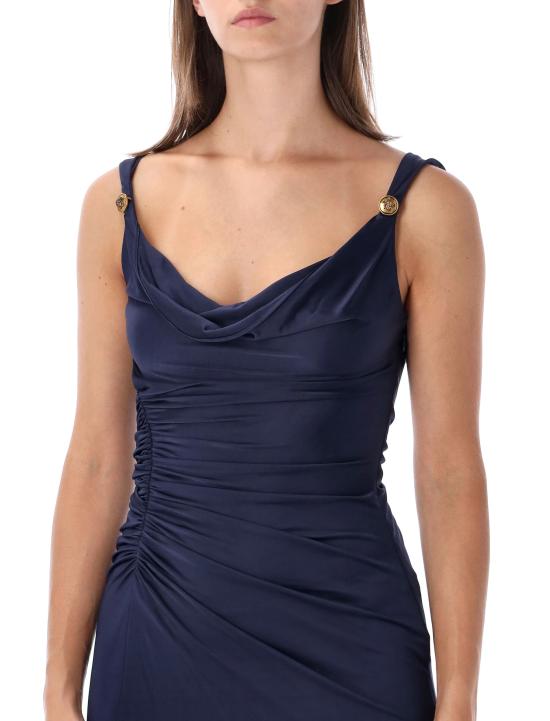 26FW 베르사체 미디 원피스 10267061A12497 1U610 BLU - VERSACE