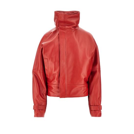 26FW 발렌시아가 가죽 라운드 봄버 재킷 A009FDTUS11 Red