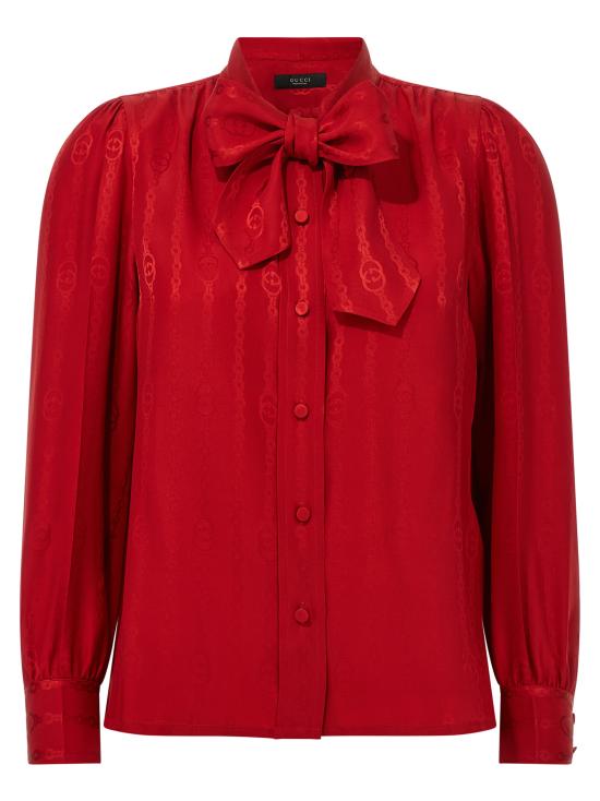 26FW 구찌 인터로킹 G 체인 실크 자카드 셔츠 865102ZAM486199 Red