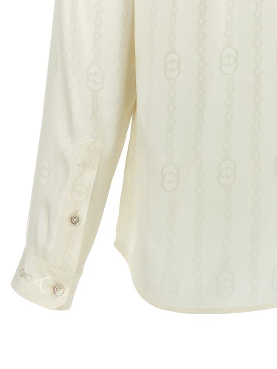 26FW 구찌 인터로킹 G 체인 실크 자카드 셔츠 872007ZAM489050 White - GUCCI