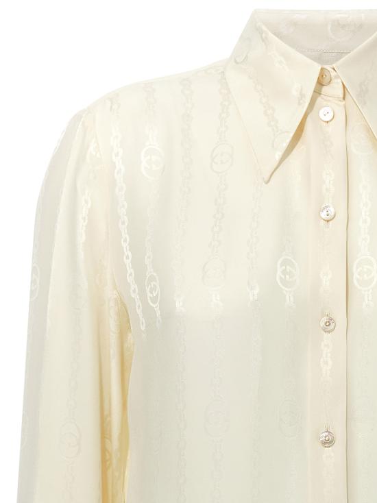 26FW 구찌 인터로킹 G 체인 실크 자카드 셔츠 872007ZAM489050 White - GUCCI
