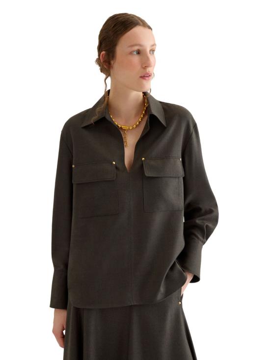 26FW 아뇨나 셔츠 TD1202YU1142 E73 DARK GREEN - AGNONA