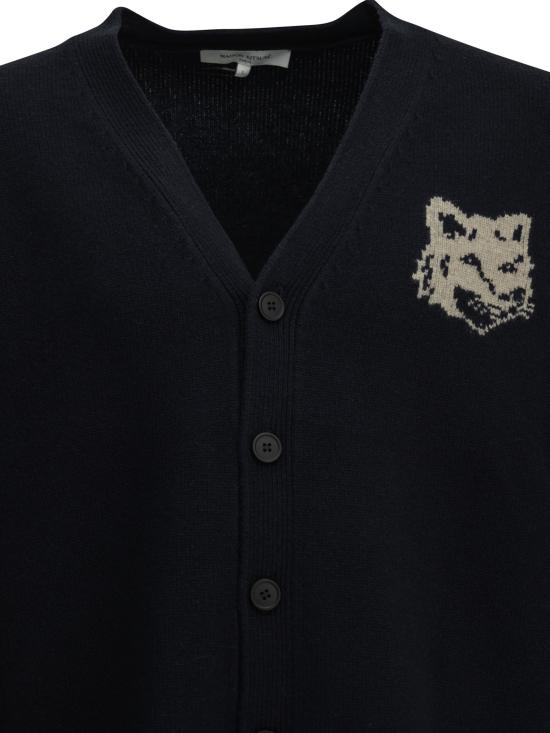 26FW 메종키츠네 폭스 헤드 인타르시아 메리노 가디건 PM00509KM03290630 Blue - MAISON KITSUNE