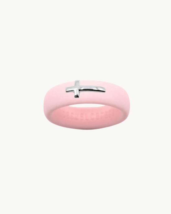  Casual Carats 반지 캐주얼 캐럿 스털링 실버 옆으로 된 십자가 실리콘  사쿠라 핑크