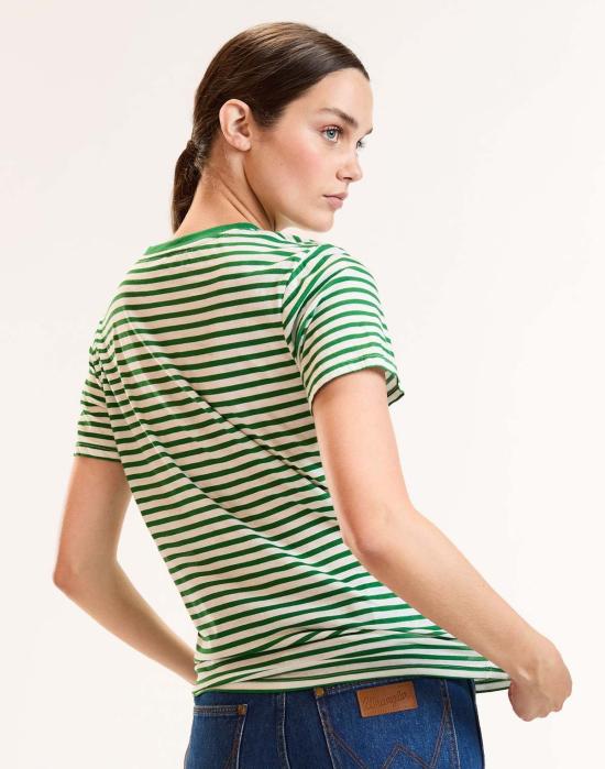  신시아 로리 반팔 티셔츠 신시아 로울리 릴랙스드 스트라이프 티셔츠 그린/화이트 - CYNTHIA ROWLEY